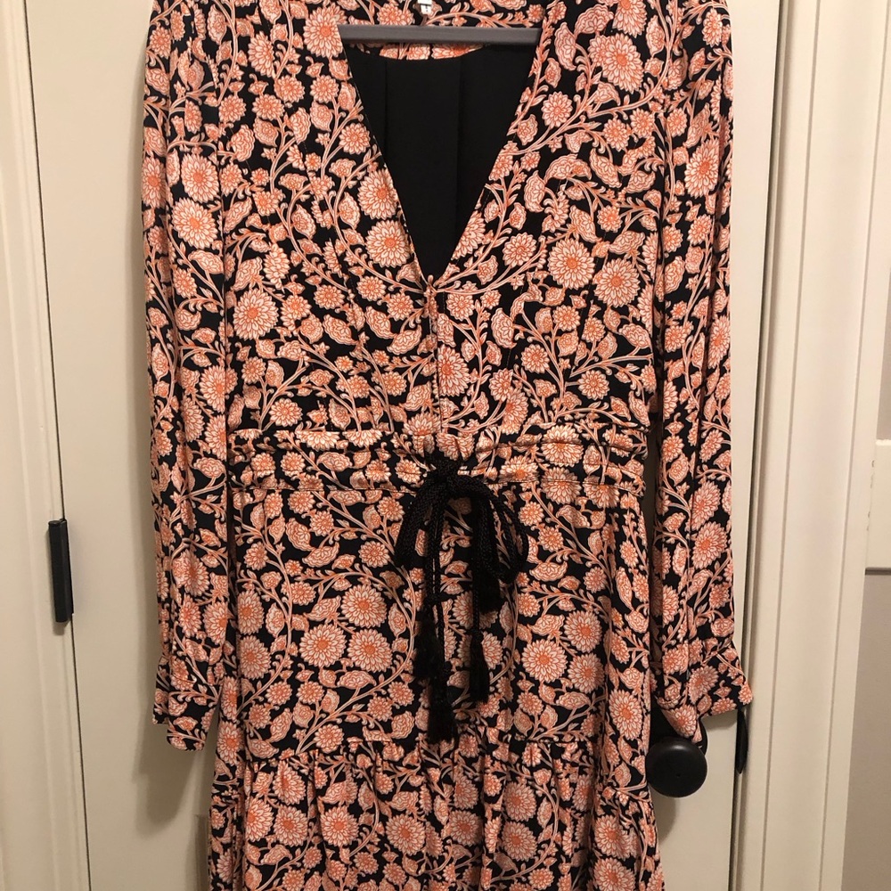 Reiss Black and Orange Floral Long Sleeve Dress